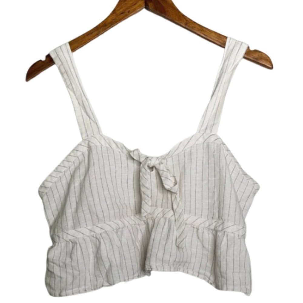American Eagle White Striped Crop Top with Bow